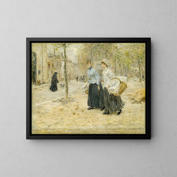 Zwei Waschmaschinen, die einen kleinen Park in Paris durchqueren - Jean François Raffaëlli — gerahmtes Bild an der Wand