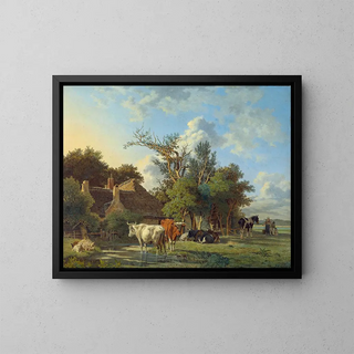 Landschaft - Jean François Valois — gerahmtes Bild an der Wand