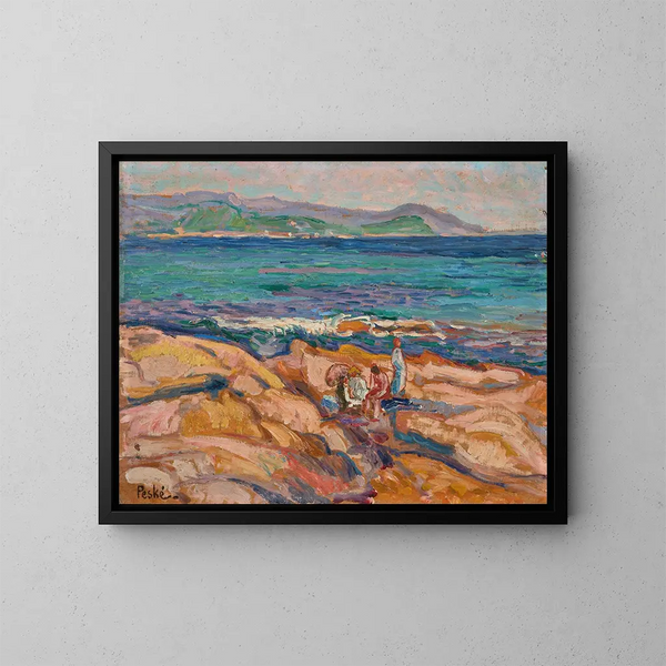 Côte rocheuse avec des personnages - Jean Misceslas Peské — gerahmtes Bild an der Wand