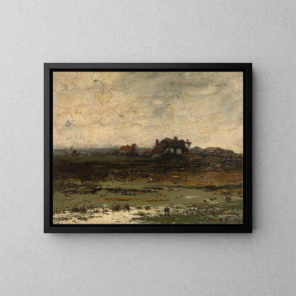 Bauernhöfe bei Sonnenuntergang - Jean Pierre François Lamorinière — gerahmtes Bild an der Wand