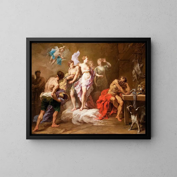 Venus befiehlt Vulcan, Waffen für Äneas zu liefern - Jean Restout der Jüngere — gerahmtes Bild an der Wand