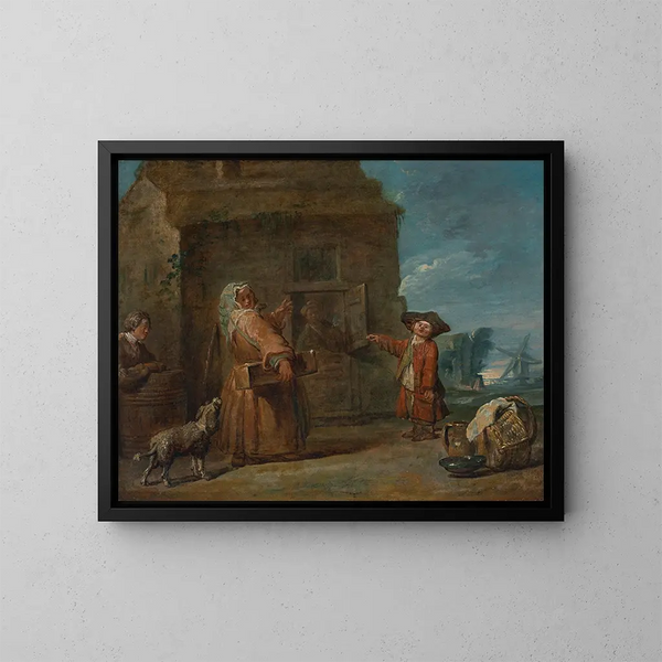Eine Szenen aus dem Genre, vielleicht Die Kiste des Zauberkünstlers - Jean Siméon Chardin — gerahmtes Bild an der Wand