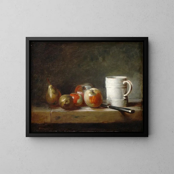 Natur stillleben mit einer weißen Tasse - Jean Siméon Chardin — gerahmtes Bild an der Wand