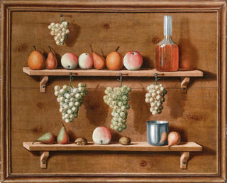 Jean ValetteFalgores - Trompe Loeil Of Pears Apples And Nuts Resting On Ledges And Bunches Of Grapes Hanging From Ledges All Within A Painted Frame.webp