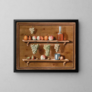 Jean ValetteFalgores - Trompe Loeil Of Pears Apples And Nuts Resting On Ledges And Bunches Of Grapes Hanging From Ledges All Within A Painted Frame.webp