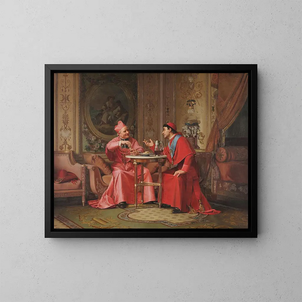 Diskussion amicale entre cardinaux - Jehan Georges Vibert — gerahmtes Bild an der Wand