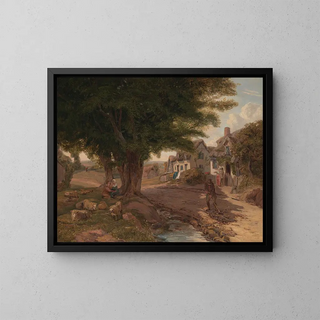 Dorfszene - Jessica Landseer — gerahmtes Bild an der Wand