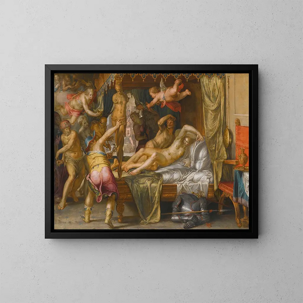 Mars und Venus überrascht von Vulkan - Joachim Wtewael — gerahmtes Bild an der Wand