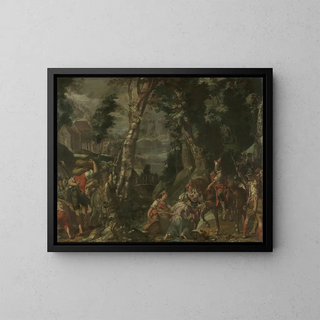 Incontro tra Davide e Abigail - Joachim Wtewael — quadro incorniciato alla parete