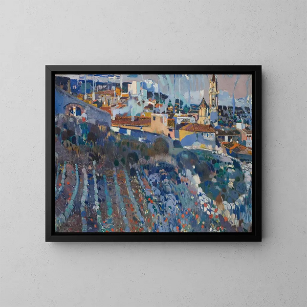 Dorf in Terrassen - Joaquín Mir Trinxet — gerahmtes Bild an der Wand