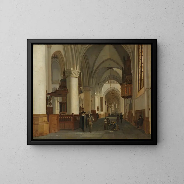 Innenansicht der Kirche Saint-Bavon in Haarlem - Job Adriaensz Berckheyde — gerahmtes Bild an der Wand