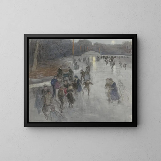 Johan Antonie de Jonge - IJsvermaak bij maanlicht op een bevroren vijver in het Haagse Bosch.webp