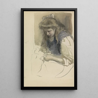 Johan Antonie de Jonge - Studie van een handwerkend meisje in matrozenjurk.webp