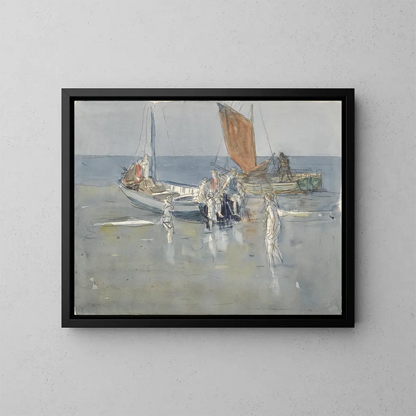 Bateaux de pêche sur la plage de Scheveningen - Johan Antonie de Jonge — gerahmtes Bild an der Wand