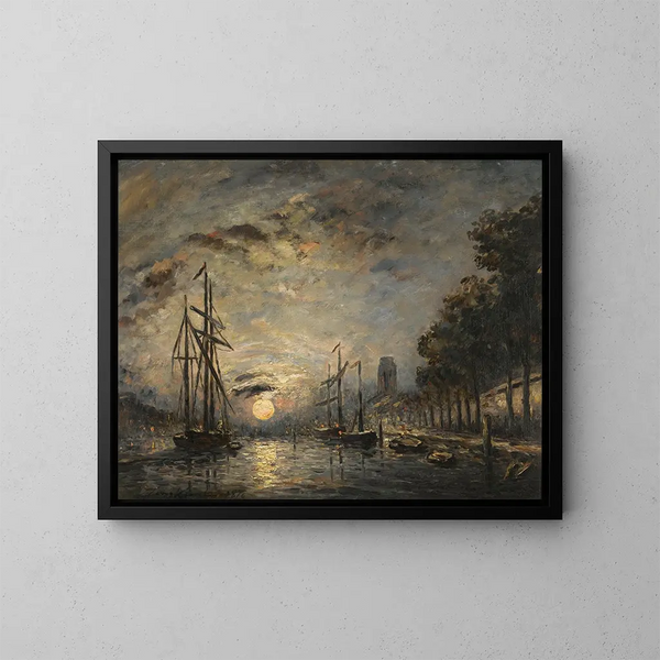 Chiaro di luna su un canale a Dordrecht - Johan Barthold Jongkind — quadro incorniciato alla parete