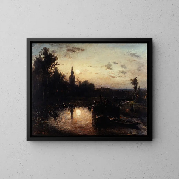 Chiaro di luna a Overschie, dintorni di Rotterdam - Johan Barthold Jongkind — quadro incorniciato alla parete