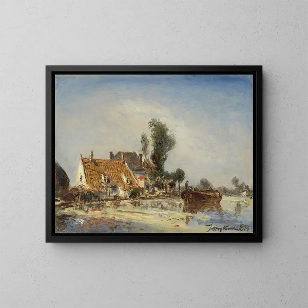 Case su un canale vicino a Crooswijk - Johan Barthold Jongkind — quadro incorniciato alla parete