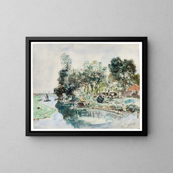 Promenade en barque sur la rivière - Johan Barthold Jongkind — gerahmtes Bild an der Wand