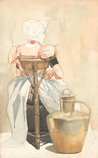 Johan Braakensiek - Zittend meisje in klederdracht op de rug gezien.webp