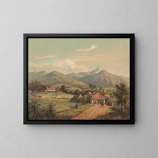 Ansicht der Straße zwischen Buitenzorg und Preanger Die große Straße von Buitenzorg zu den Präfekturen von Preanger - Johan Conrad Greive — gerahmtes Bild an der Wand
