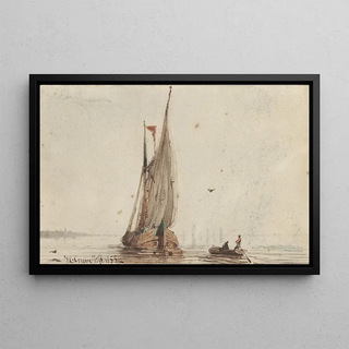 Johan Conrad Greive - Sloep bij een zeilschip op het water.webp