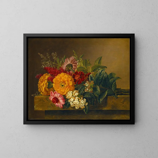 Fiori in un vaso su un vassoio di marmo - Johan Laurentz Jensen — quadro incorniciato alla parete
