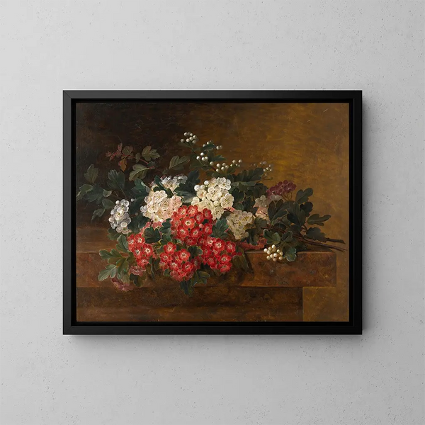 Nature morte con fiori di prugnolo - Johan Laurentz Jensen — quadro incorniciato alla parete