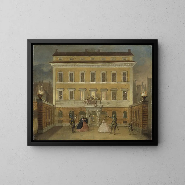 Affen, die vor dem Gouverneurshaus in Stockholm agieren - Johan Pasch der Ältere — gerahmtes Bild an der Wand