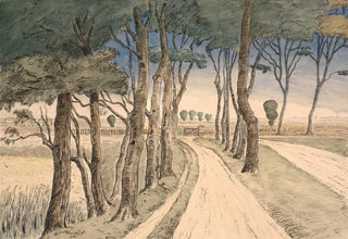 Johan Rohde - Field landscape In the foreground a road with trees.webp