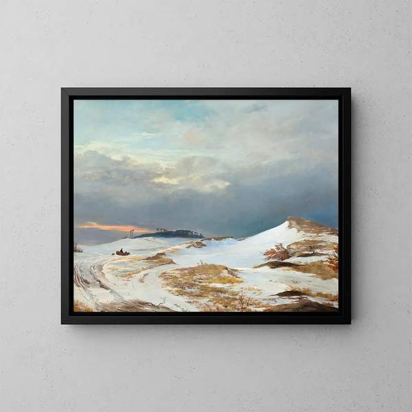 Paesaggio invernale con un personaggio della Zelanda del Nord - Johan Thomas Lundbye — quadro incorniciato alla parete