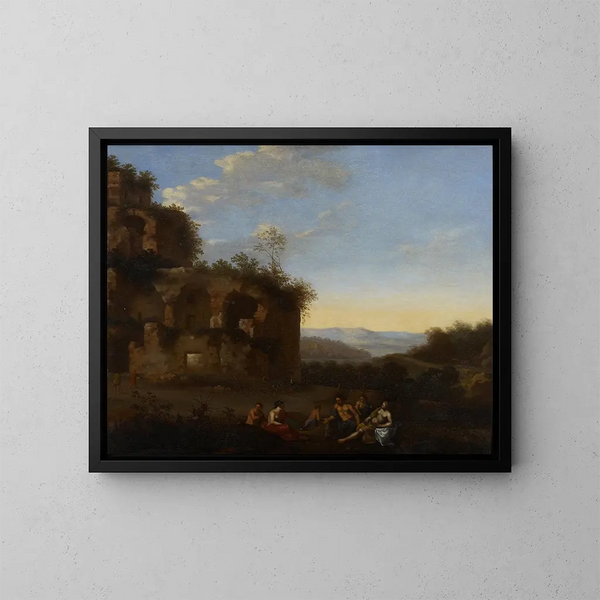 Italienisches Landschaftsgemälde mit Figuren - Johan van Haensbergen — gerahmtes Bild an der Wand