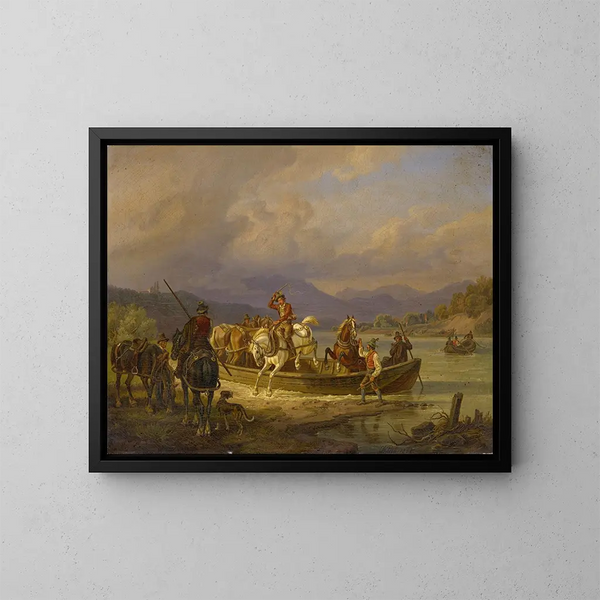 Dei cavalieri che sbarcano da una nave - Johann Adam Klein — quadro incorniciato alla parete