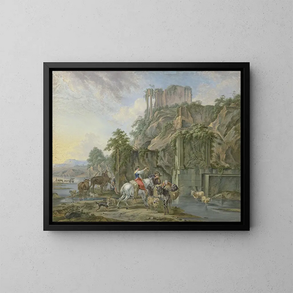 Pastori vicino a una fontana romana - Johann Albrecht Friedrich Rauscher — quadro incorniciato alla parete