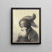 alter Mann mit Bart und Turban mit zwei langen Federn in Profilansicht links - Johann Andreas Benjamin Nothnagel — gerahmtes Bild an der Wand