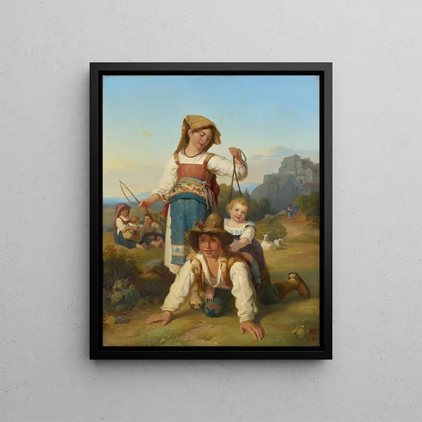 Kinder beim Spielen - Johann Baptist Kirner — gerahmtes Bild an der Wand