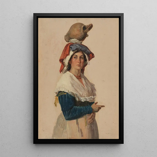 Johann Baptist Kirner - Halbfigur einer jungen Italienerin in Tracht einen Krug auf dem Kopf tragend.webp