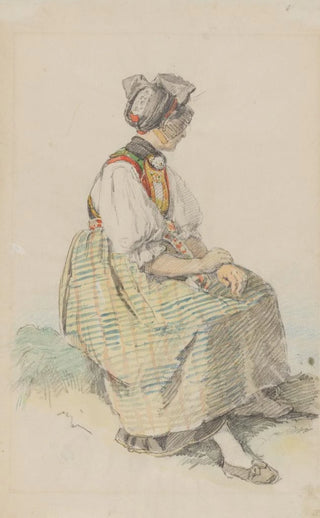 Johann Baptist Kirner - Im Freien sitzende junge Buerin in Schapbacher Tracht.webp