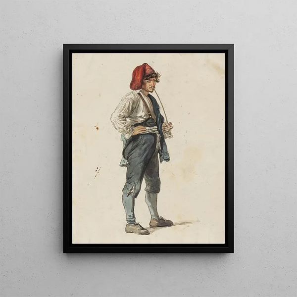 Johann Baptist Kirner - Italiener mit roter Zipfelmtze eine langstielige Pfeife rauchend.webp
