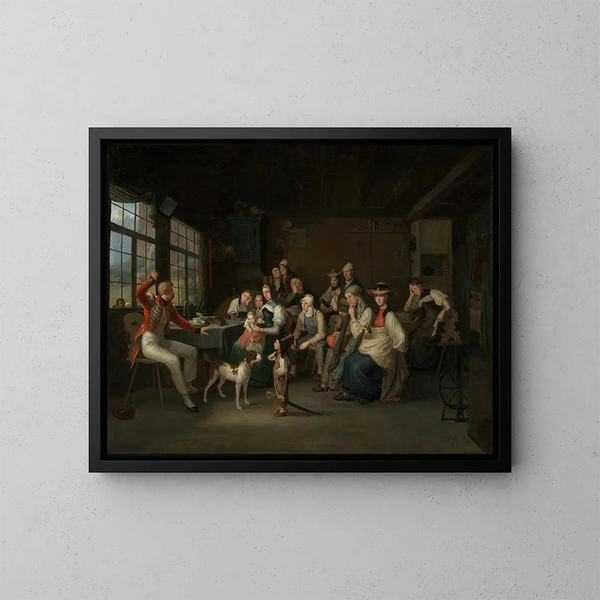 Ein Wachdienst erzählt in seinem Heimatland seine Erfahrungen während der Julirevolution in Paris im Jahr 1830 - Johann Baptist Kirner — gerahmtes Bild an der Wand