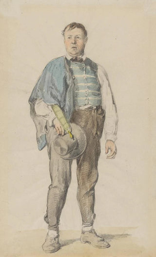 Johann Baptist Kirner - Stehender Bauer in Kinzigtler Tracht mit Hut und Regenschirm unter dem linken Arm.webp