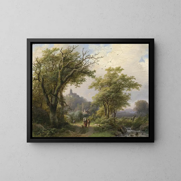 Johann Bernhard Klombeck - Spaziergänger am Bachufer — gerahmtes Bild an der Wand