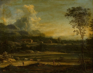 Johann Christian Vollerdt - Mountain landscape with a lake and buildings.webp