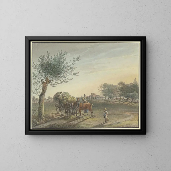 Hof Rebstock nel mezzo delle vaste praterie lungo la strada di Magonza vicino a Francoforte sul Meno - Johann Friedrich Morgenstern — quadro incorniciato alla parete