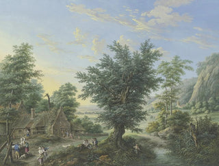 Johann Georg Pforr - Rich landscape with trees meadows and villages in the front left a hut with a well and many figures.webp