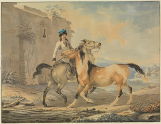 Johann Georg Pforr - Trke mit zwei Pferden vor Burgruine.webp