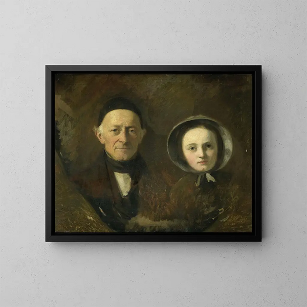 Portrait von Johann Joseph Hermann, dem Schwiegervater des Künstlers, mit seiner Enkelin Ida Schwartze, der ältesten Tochter des Künstlers - Johann Georg Schwartze — gerahmtes Bild an der Wand