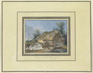 Johann Gottlieb Hackert - Strohgedeckte Wassermhle zu der ein Bauer mit Esel und Hund kommt.webp