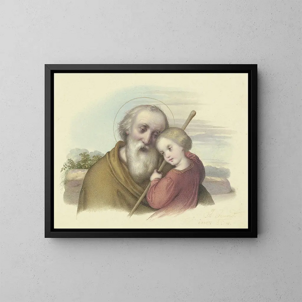 Saint Joseph mit dem Jesuskind - Johann Grund — gerahmtes Bild an der Wand