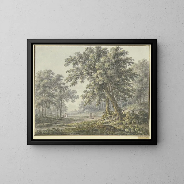 Waldszene mit zwei Gruppen von Figuren - Johann Heinrich Müntz — gerahmtes Bild an der Wand
