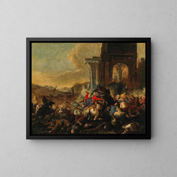 Der König Johann Sobieski von Polen in der Schlacht bei Wien - Johann Heinrich Roos — gerahmtes Bild an der Wand